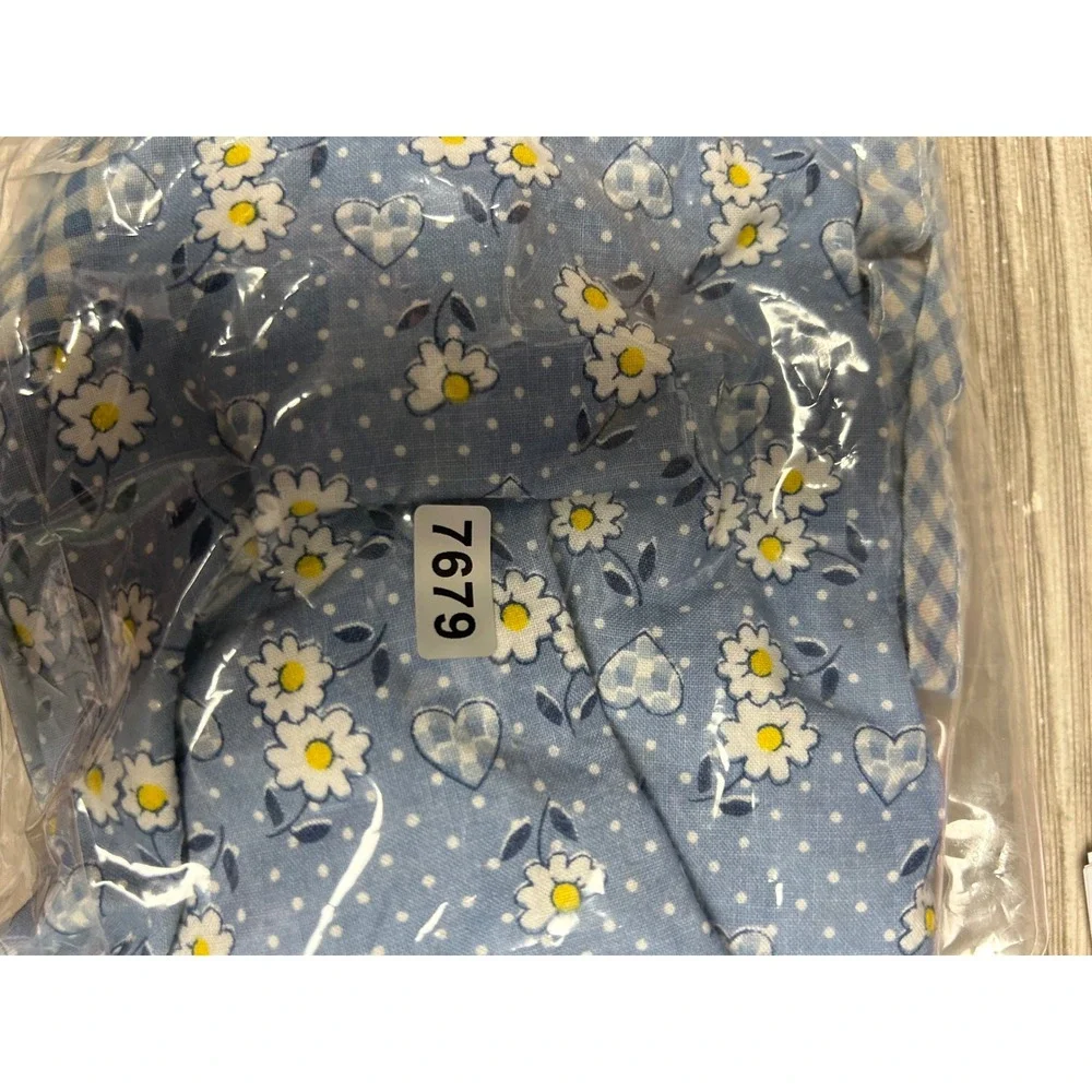 Cottagecore Franco Women OS Blue Floral Gingham‎ Lace Trim Cotton Bib Apron